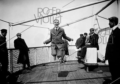 Roger-Viollet | 1008452 | 10th anniversary of the Modern era of the Olympic Games. Churchill training for skipping on the deck of the  Orenoque , boat taking him to Piraeus. Athens (Greece), 1906. | &copy; Maurice-Louis Branger / Roger-Viollet