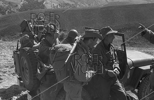 Roger-Viollet | 1078559 | Algerian War of Independence. Harkis from the fort of M'Zaourat during a routine operation. They belonged to the 158th Infantry Batalion of the Mascara Area. The operations in this area were held in coordination with the 19th Batalion of the Chasseurs Alpins. Algeria, Summer 1961. | &copy; Jean-Pierre Laffont / Roger-Viollet