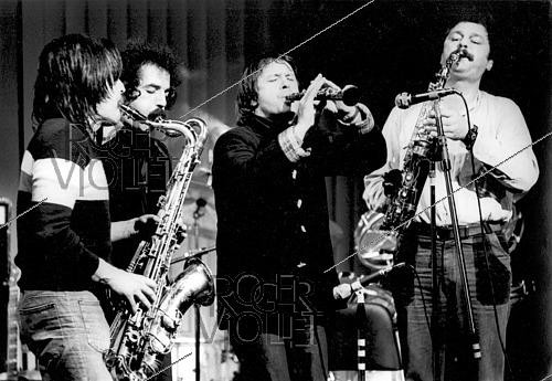 Roger-Viollet | 1446245 | Bernard Lubat, Joseph Dejean, Michel Portal, Daniel Humair performs live. 11/12/1975 | &copy; Christian Rose / Roger-Viollet
