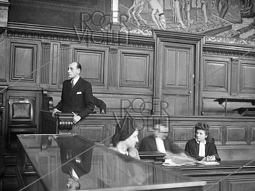 Roger-Viollet | 1421814 | Commissioner Fernand David, from the General Intelligence Brigade, nicknamed  David the Red Hands  during his trial. He was shot after the Liberation on May 5, 1945. Paris, March 12, 1945. Photograph from the collections of the French newspaper  France-Soir . Bibliothèque historique de la Ville de Paris. | &copy; Fonds France-Soir / BHVP / Roger-Viollet