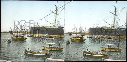 Roger-Viollet | 328452 | Gênes (Italie). Navires (au premier plan : le  Sirio ) dans le port. Vers 1890. | &copy; Léon & Lévy / Roger-Viollet