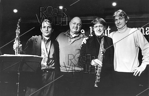 Roger-Viollet | 1463632 | Jerry Bergonzi, Daniel Humair, Michel Portal, Jean-François Jenny-Clark. 07/12/1993. | &copy; Christian Rose / Roger-Viollet
