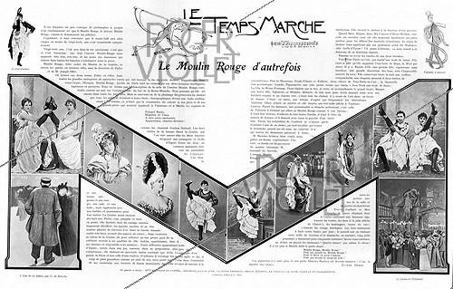 Roger-Viollet | 833554 |  Le Moulin-Rouge d'autrefois  (Sylphide et Camélia, Mélinite, Rayon d'Or, la Môme Fromage, Grille d'Egout, la Goulue, la Glue, Gazelle et Pigeonnette.  Le Music-Hall , 1911. | &copy; Roger-Viollet / Roger-Viollet