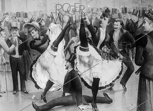 Roger-Viollet | 240574 | Le quadrille du Moulin-Rouge : Casque d'or, Valentin le Désossé et la Môme Fromage, de gauche à droite. Vers 1900. | &copy; Albert Harlingue / Roger-Viollet