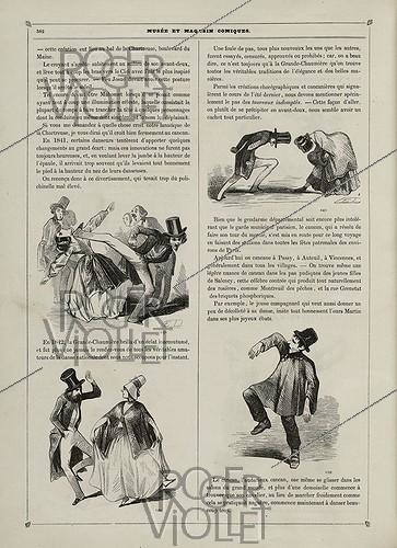 Roger-Viollet | 125243 | Louis-Alexandre-Eustache Lorsay (né en 1822).    Histoire chronologique, philosophique et morale du cancan , dans le Musée ou magasin comique de Philipon, Paris, chez Aubert, vol. 2, 1843, p. 382 . Gravures sur bois. 1843. Paris, Maison de Balzac. | &copy; Maison de Balzac / Roger-Viollet