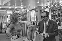 Roger-Viollet | 1409465 | Marina Vlady (1938-2026), French actress, and Jean-Luc Godard (1930-2022), French director, on the set of 