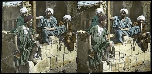Roger-Viollet | 629316 | Men at the café. Egypt, circa 1870. Stereoscopic view. | &copy; Léon & Lévy / Roger-Viollet