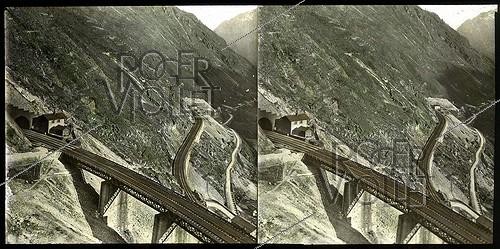 Roger-Viollet | 345994 | Near Giornico (Switzerland). Bridge of the Saint-Gothard railroad. Around 1865. | &copy; Léon & Lévy / Roger-Viollet