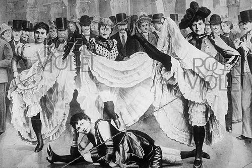Roger-Viollet | 489492 | Nini Pattes-en-l'air, la Sauterelle, Grille d'Egout et devant elles, la Goulue, at the Moulin-Rouge. Paris, around 1900. | &copy; Albert Harlingue / Roger-Viollet