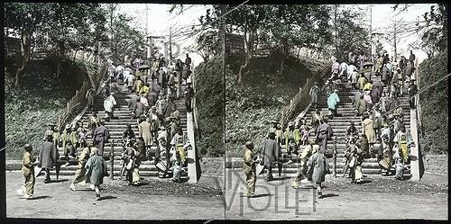 Roger-Viollet | 610247 | Sacred stairway. Tokyo (Japan). 1900-1905. Stereoscopic view. | &copy; Léon & Lévy / Roger-Viollet