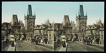 Roger-Viollet | 1582474 | Towers of Charles Bridge at the entrance to the Malá Strana district in Prague. Austria-Hungary, circa 1895. Stereoscopic view. | &copy; Léon & Lévy / Roger-Viollet