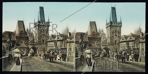 Roger-Viollet | 1582474 | Towers of Charles Bridge at the entrance to the Malá Strana district in Prague. Austria-Hungary, circa 1895. Stereoscopic view. | &copy; Léon & Lévy / Roger-Viollet