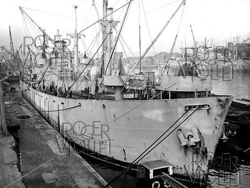 Roger-Viollet | 1421907 | World War II.  Le Havre  Liberty cargo ship transporting food and supplies to help rebuild Europe after the war. France, on February 24, 1945. Photograph from the collections of the French newspaper  France-Soir . Bibliothèque historique de la Ville de Paris. | &copy; Fonds France-Soir / BHVP / Roger-Viollet