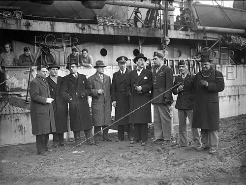 Roger-Viollet | 1421912 | World War II.  Le Havre  Liberty cargo ship transporting food and supplies to help rebuild Europe after the war. France, on February 24, 1945. Photograph from the collections of the French newspaper  France-Soir . Bibliothèque historique de la Ville de Paris. | &copy; Fonds France-Soir / BHVP / Roger-Viollet