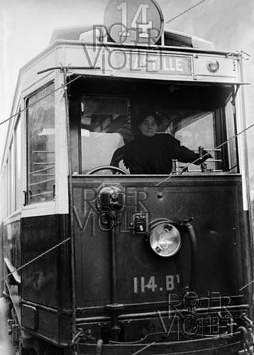 Roger-Viollet | 366338 | World War One. Woman driving a streetcar in Paris. | &copy; Maurice-Louis Branger / Roger-Viollet